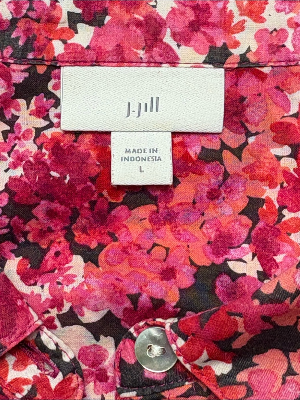 J Jill Floral Long Sleeve Button Up Cotton Voile Blouse Shirt Pink Red L - Picture 8 of 11